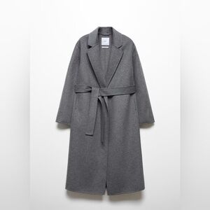Mango Handmade Coat Wool Blend Belt Gray XXS